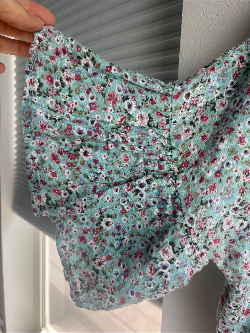 Mint Floral Boxy Blouse with Short Dolman Sleeves